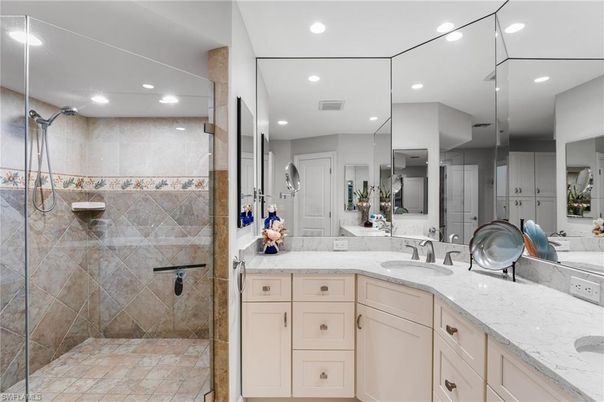 Bathroom, Dual Sink Vanities, Glass Shower, Interior, Recessed Lighting