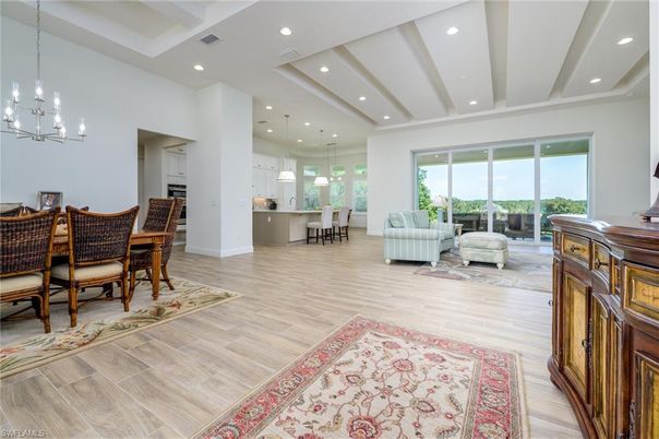 Dining room, Interior, Kitchen, Living room, Pendant Lights, Recessed Lighting, Wood Texture Flooring
