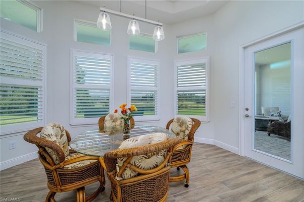 Dining room, Interior, Pendant Lights, Wood Texture Flooring