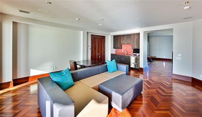 Dining room, Interior, Kitchen, Living room, Recessed Lighting, Stainless Steel Appliances, Wood Texture Flooring