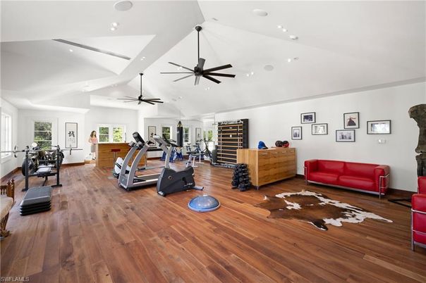 Fitness Equipment, Gym, Interior, Recessed Lighting, Wood Texture Flooring