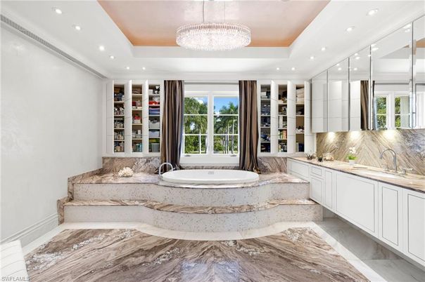 Bathroom, Chandelier, Interior, Recessed Lighting, Wood Texture Flooring
