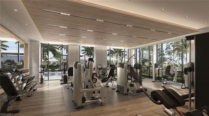 Fitness Equipment, Gym, Interior, Recessed Lighting, Wood Texture Flooring