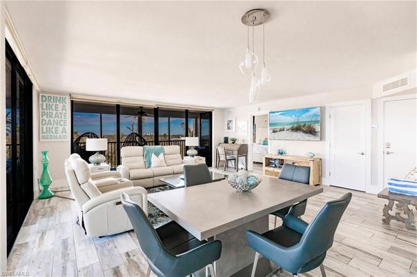 Dining room, Interior, Living room, Pendant Lights, Wood Texture Flooring