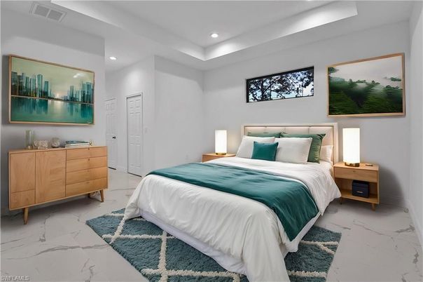 Bedroom, Interior, Marble, Recessed Lighting