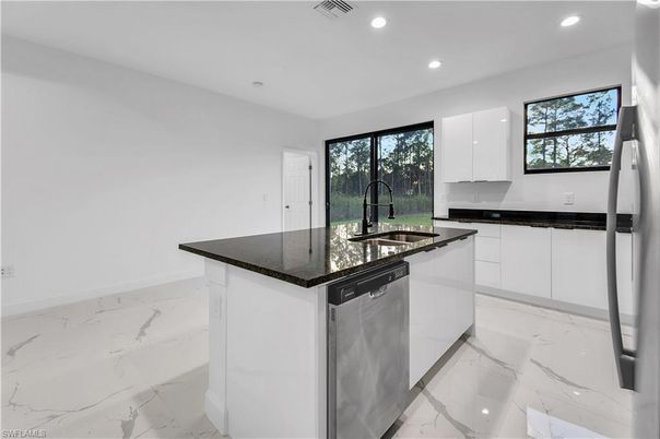 Interior, Kitchen, Marble, Recessed Lighting, Stainless Steel Appliances