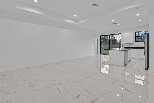 Empty room, Interior, Kitchen, Marble, Recessed Lighting