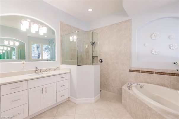 Bathroom, Dual Sink Vanities, Glass Shower, Interior, Recessed Lighting