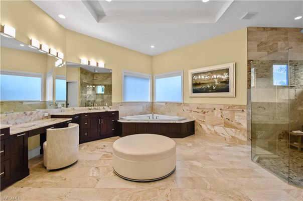 Bathroom, Dual Sink Vanities, Glass Shower, Interior, Recessed Lighting
