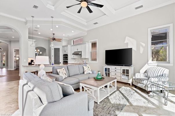 Interior, Kitchen, Living room, Pendant Lights, Recessed Lighting, Stainless Steel Appliances, Wood Texture Flooring