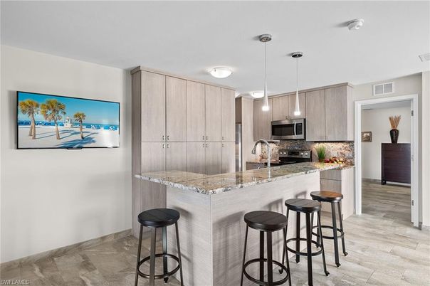 Interior, Kitchen, Pendant Lights, Stainless Steel Appliances, Wood Texture Flooring