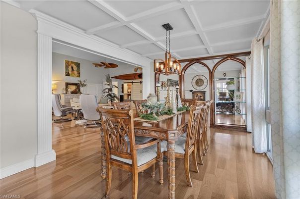Chandelier, Dining room, Interior, Wood Texture Flooring