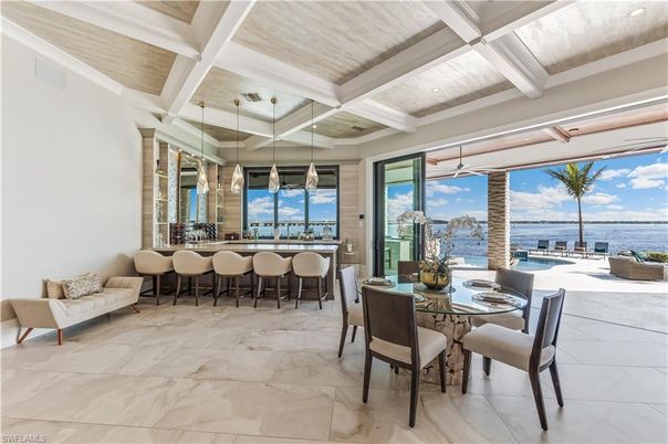 Dining room, Interior, Marble, Recessed Lighting, Water