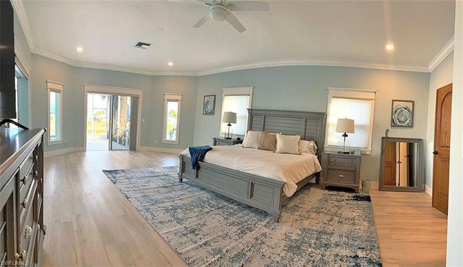 Bedroom, Interior, Recessed Lighting, Wood Texture Flooring