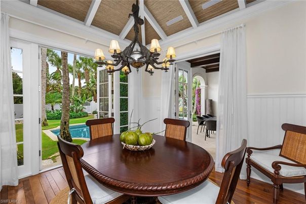 Chandelier, Dining room, Interior, Wooden Ceilings, Wood Texture Flooring