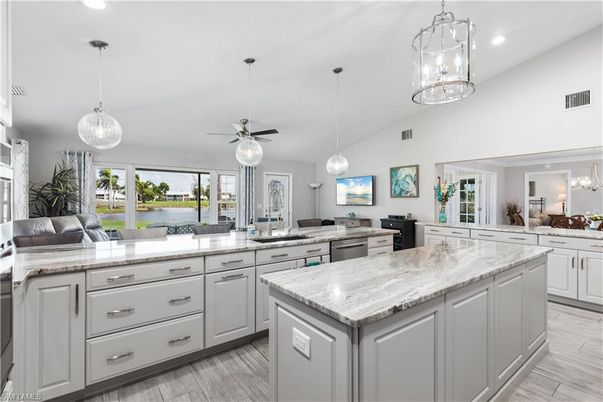 Interior, Kitchen, Pendant Lights, Recessed Lighting, Wood Texture Flooring