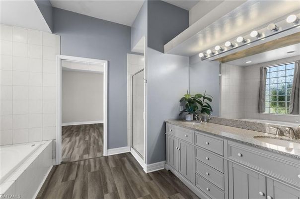 Bathroom, Dual Sink Vanities, Interior, Wood Texture Flooring