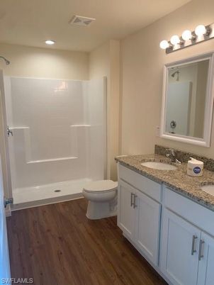Bathroom, Interior, Recessed Lighting, Wood Texture Flooring