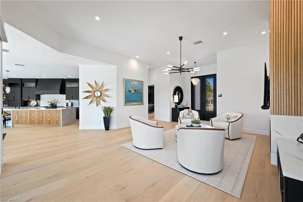 Interior, Kitchen, Living room, Pendant Lights, Recessed Lighting, Wood Texture Flooring