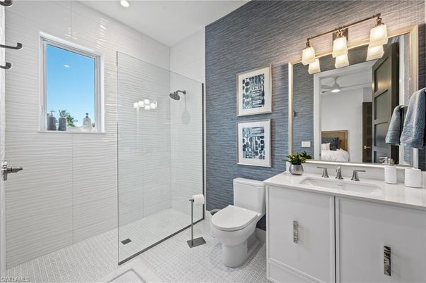 Bathroom, Glass Shower, Interior, Recessed Lighting