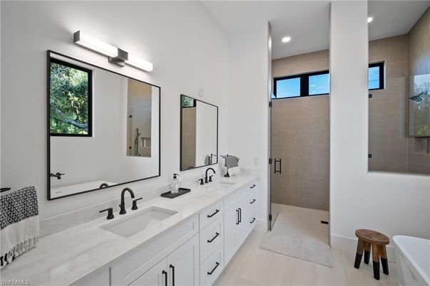 Bathroom, Dual Sink Vanities, Glass Shower, Interior, Recessed Lighting