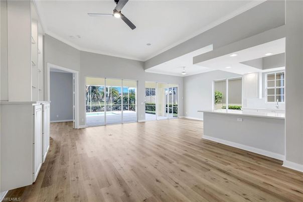 Empty room, Interior, Recessed Lighting, Wood Texture Flooring