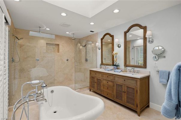 Bathroom, Dual Sink Vanities, Free Standing Baths, Glass Shower, Interior, Recessed Lighting
