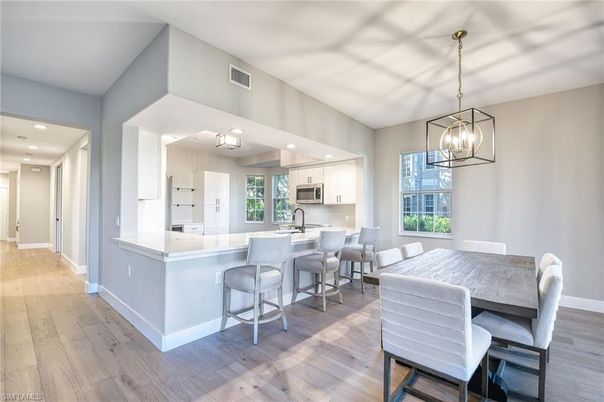 Interior, Kitchen, Pendant Lights, Wood Texture Flooring
