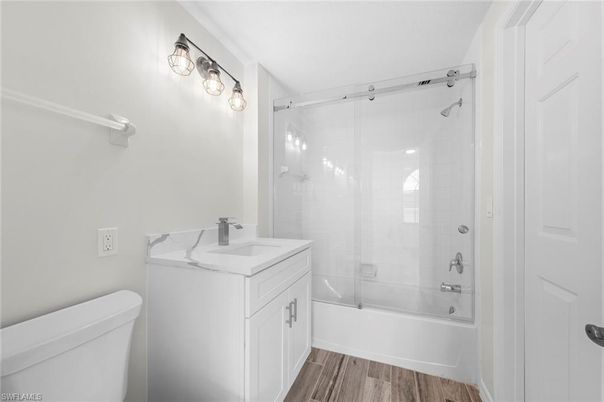 Bathroom, Glass Shower, Interior, Wood Texture Flooring