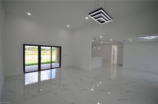 Empty room, Interior, Marble, Pendant Lights, Recessed Lighting