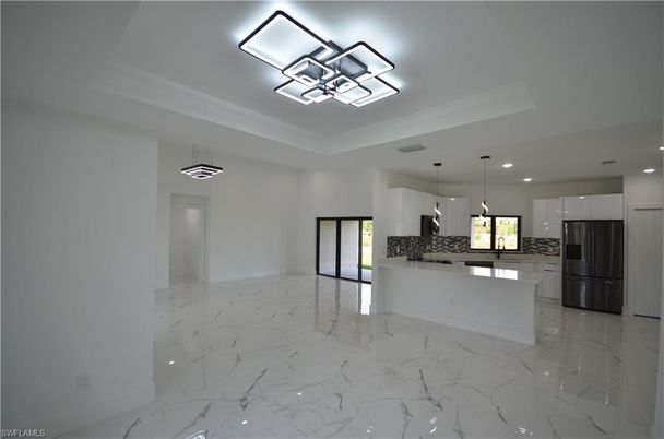 Interior, Kitchen, Marble, Pendant Lights, Recessed Lighting