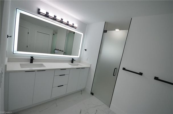Bathroom, Dual Sink Vanities, Glass Shower, Interior, Marble