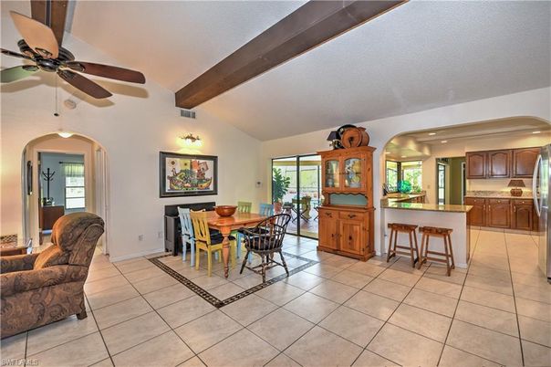 Dining room, Interior, Kitchen, Recessed Lighting, Wooden Beams