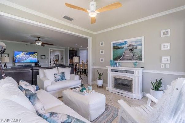 Fireplace, Interior, Kitchen, Living room, Recessed Lighting