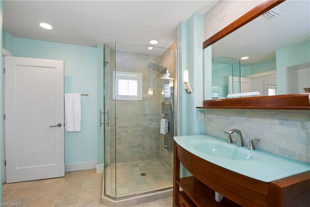 Bathroom, Glass Shower, Interior, Recessed Lighting