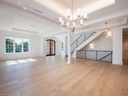 Chandelier, Empty room, Interior, Wood Texture Flooring