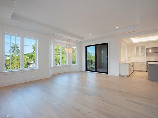 Chandelier, Empty room, Interior, Kitchen, Pendant Lights, Recessed Lighting, Wood Texture Flooring