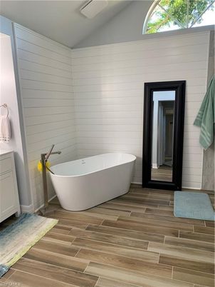 Bathroom, Free Standing Baths, Interior, Wood Texture Flooring