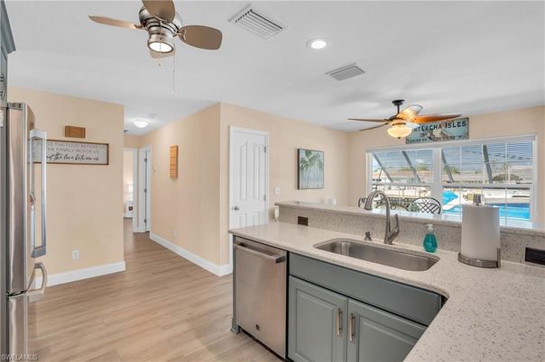 Interior, Kitchen, Recessed Lighting, Wood Texture Flooring