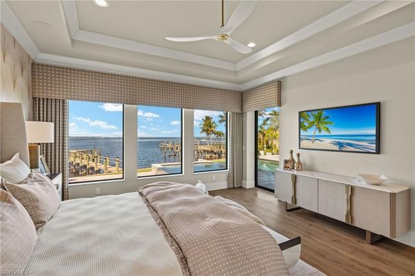 Bedroom, Interior, Recessed Lighting, Water, Wood Texture Flooring