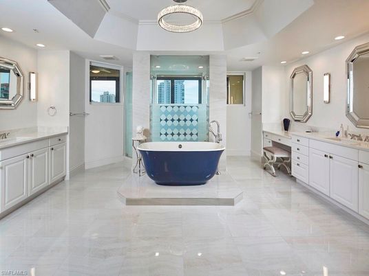 Bathroom, Dual Sink Vanities, Free Standing Baths, Interior, Pendant Lights, Recessed Lighting