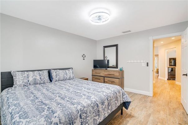 Bedroom, Interior, Recessed Lighting, Wood Texture Flooring