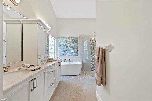 Bathroom, Dual Sink Vanities, Free Standing Baths, Glass Shower, Interior, Recessed Lighting