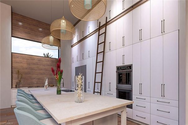 Interior, Kitchen, Pendant Lights, Wood Texture Flooring