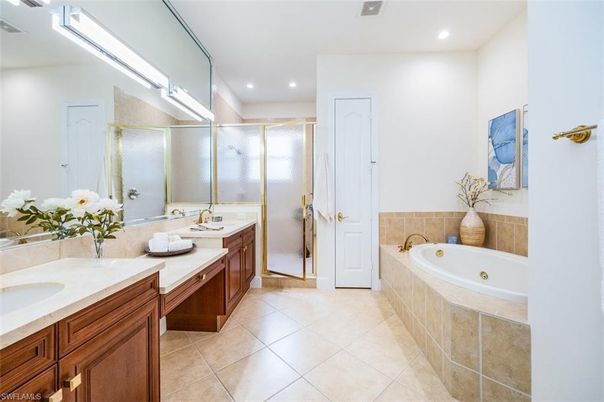 Bathroom, Dual Sink Vanities, Glass Shower, Interior, Recessed Lighting