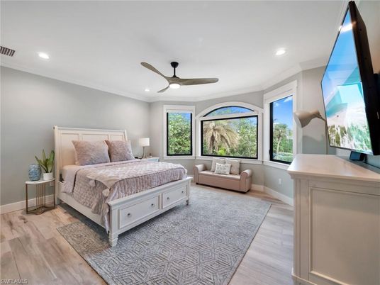 Bedroom, Interior, Recessed Lighting, Wood Texture Flooring