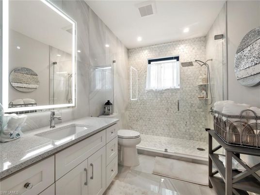 Bathroom, Glass Shower, Interior, Recessed Lighting