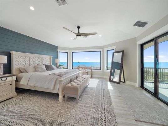 Bedroom, Interior, Recessed Lighting, Water, Wood Texture Flooring