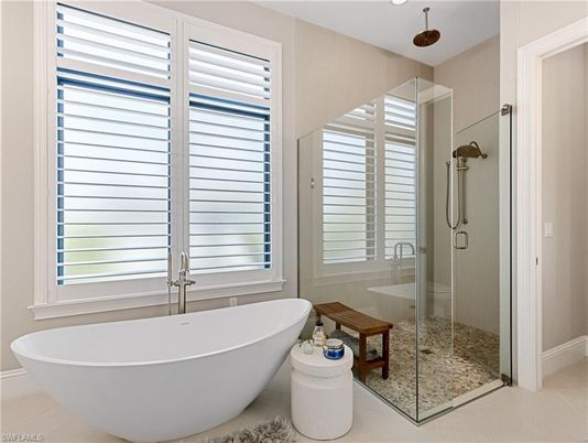 Bathroom, Free Standing Baths, Glass Shower, Interior, Recessed Lighting