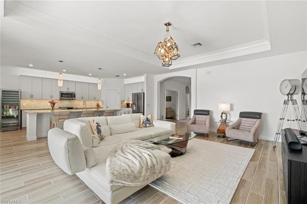 Interior, Kitchen, Living room, Pendant Lights, Recessed Lighting, Stainless Steel Appliances, Wood Texture Flooring